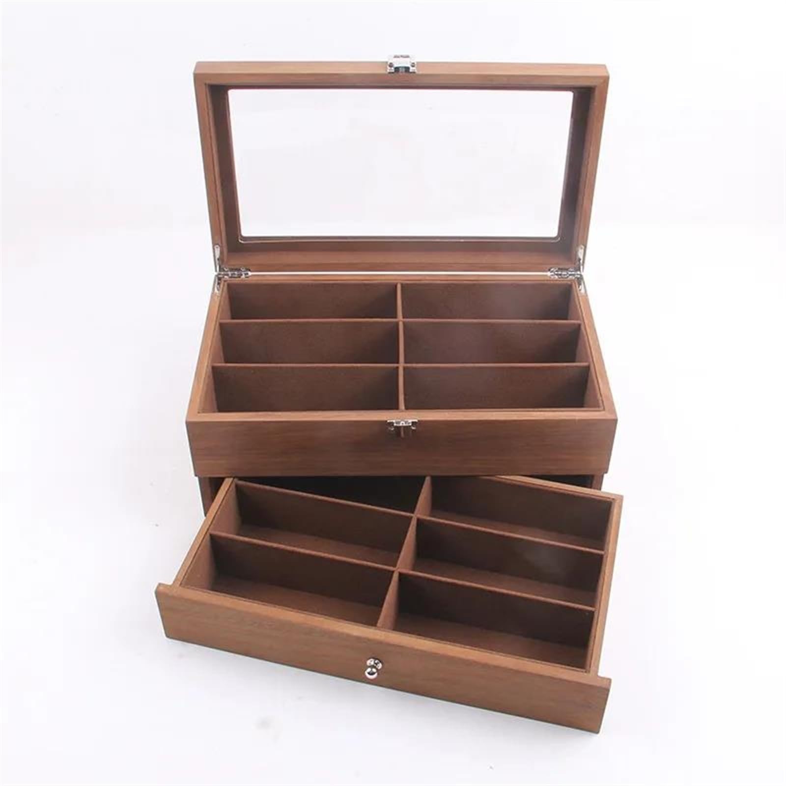 Caja para Anillos Retro 12 Redes Estuche de Almacenamiento de Madera de Doble Capa Cajas organizadoras de exhibición de Joyas de Madera para joyería
