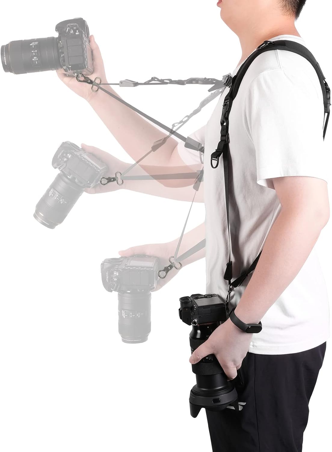 Quick Release Dual Camera Harness With Camera Safety Tether– Double Shoulder Camera Strap for 2 Cameras – Adjustable Length, Camera Straps for Photographers Camera Belt for DSLR SLR Camera (Style-A) - Image 4