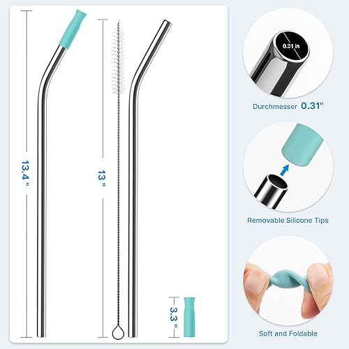 Miniatura 101 de Metal Straw with Silicone Tip for 40oz Stanley Cup, 2 Pcs Stainless Steel Straws Replacement for Stanley 40 oz Adventure Quencher Travel Tumbler