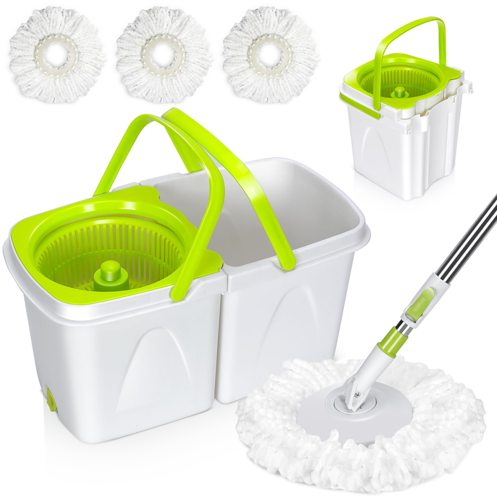 MASTERTOP Spin Mop Cleaning System,Mop and Bucket with Wringer Set for Floor Cleaning,Separate Clean and Dirty Water,Small Spinning Mop with 3 Washable Microfiber Mop Pads