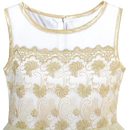 Image of Sunny Fashion Girls Dress Shinning Sequins Beige Tulle Layers Wedding Pageant