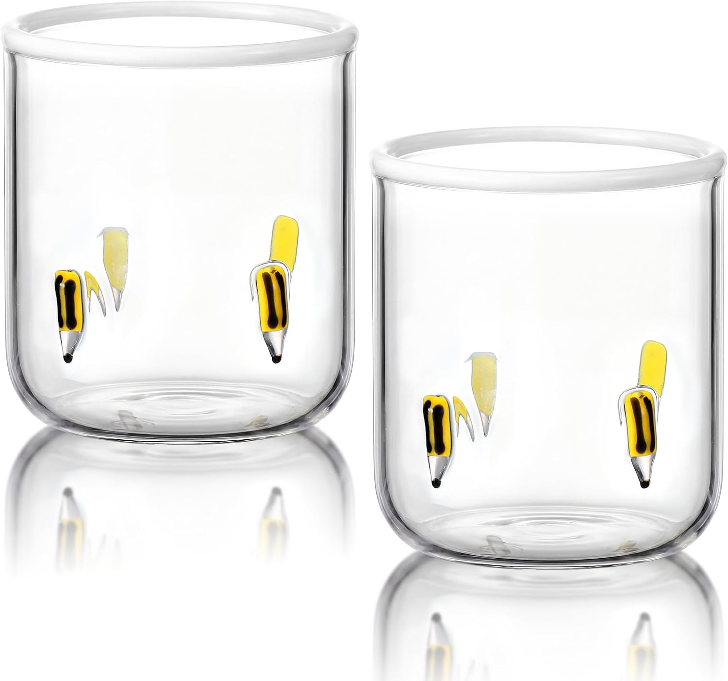 Yungyan 2 Pack Pencil Icon Juice Glasses 14 oz Back to School Stemless Wine Icon Drinking Glasses Cute First Day of School Glass Cups for Coffee Cocktail Glassware Party Supplies Gifts