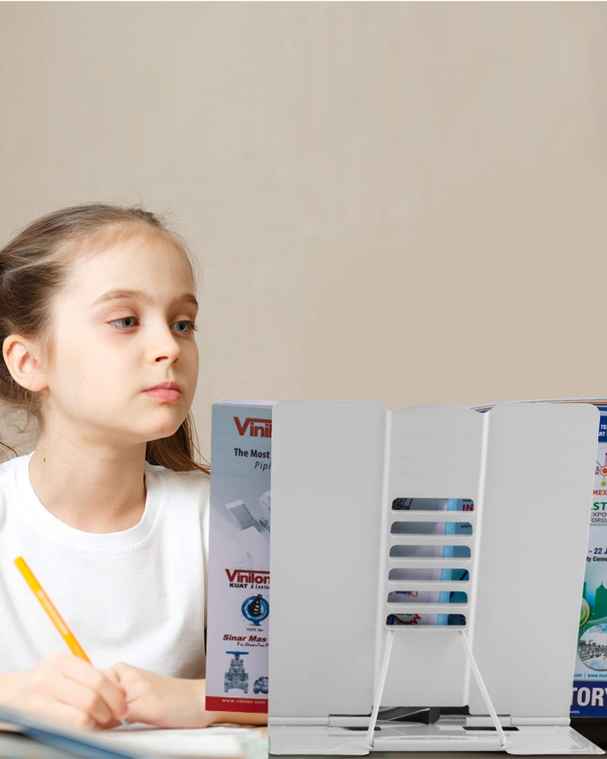 MSDADA Grande Multifunzione Leggio in Libri, Regolabile Supporti per Libri, 6 Altezze Regolabile Metallo Book Stand per Libri, cuochi, Ricette, iPad,Musicale,Tablet (Bianco)