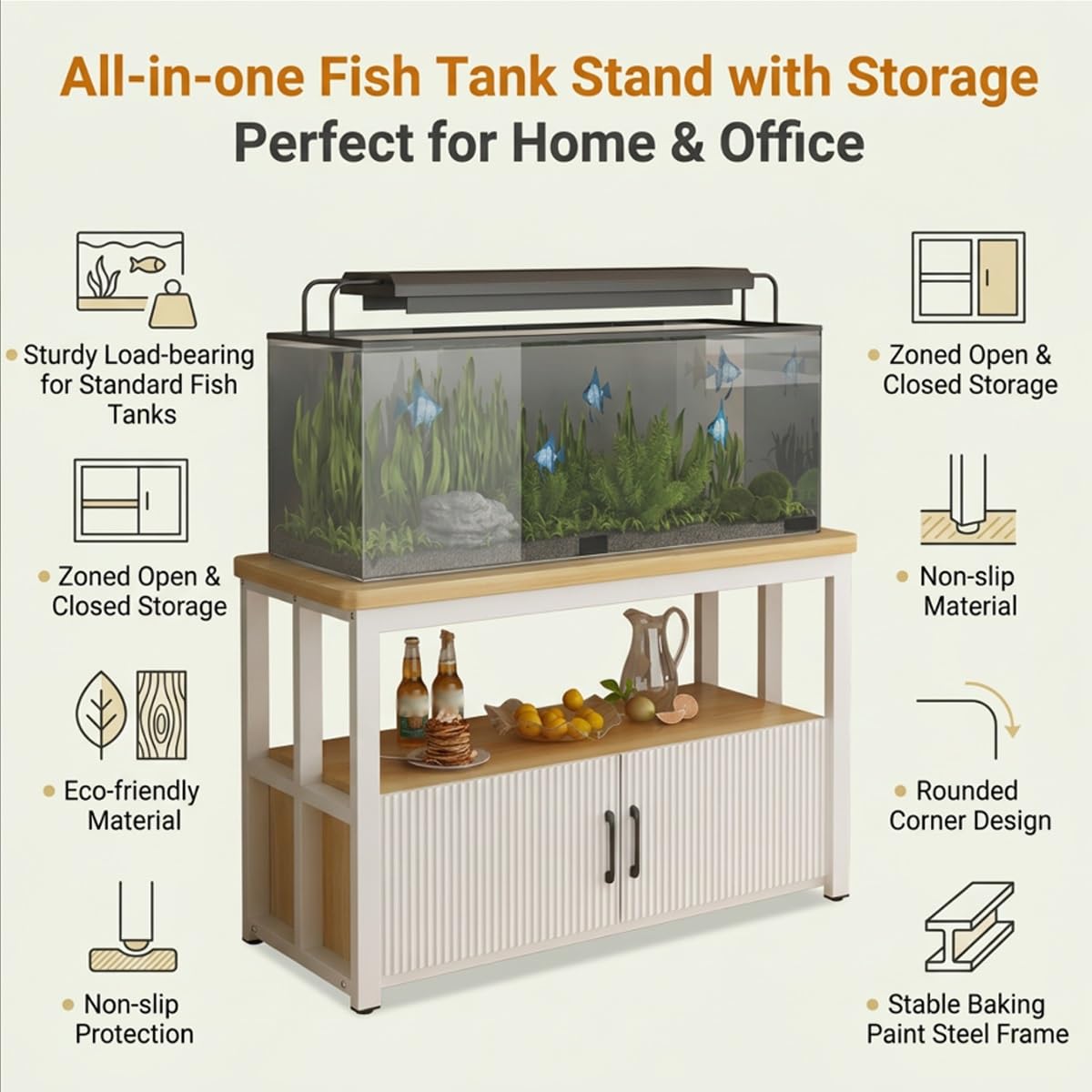 Mobile Acquario In Metallo Robusto Con Vano Contenitore Per Casa | Supporto Per Acquario Con Contenitore Tavolo In Metallo Robusto Con Mobile Per Casa(E,60*30cm/23.6*11.8in)