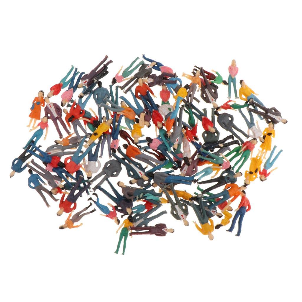 100 Pezzi Figure Persone Miniatura Personaggi Modellismo Ferrovia Plastica Pitturati Artigianalmente Adulti Bambini Seduti in Piedi Adatti a