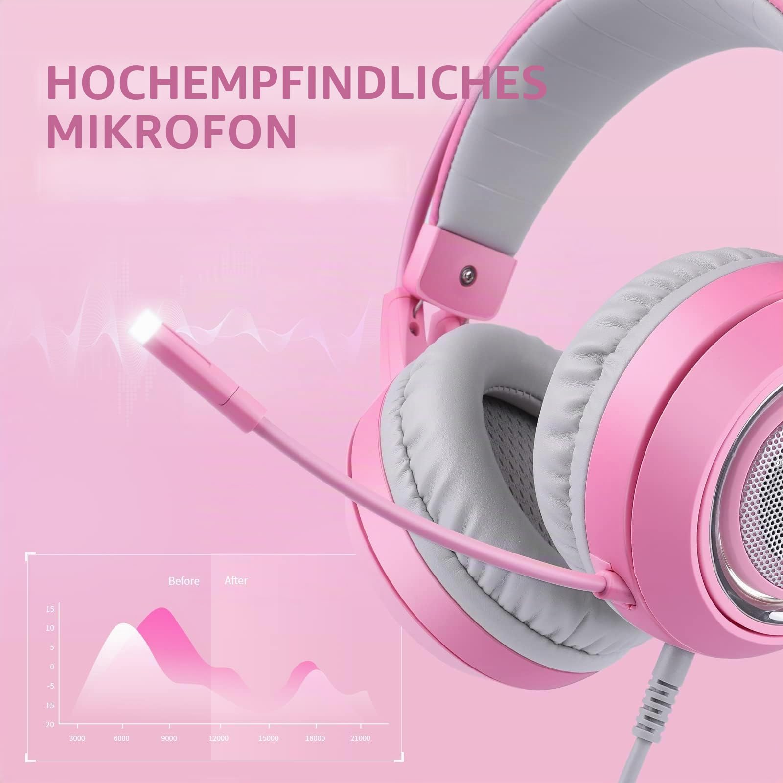 Somic G951rosa Rose Kat Gaming Headset Kopfhörer mit Virtuell 7.1 Klingen und LED Licht, Mikrofon für Computer, PS4, Laptop an Freundin, Frau (USB Stecker) USB-Buchse Rose