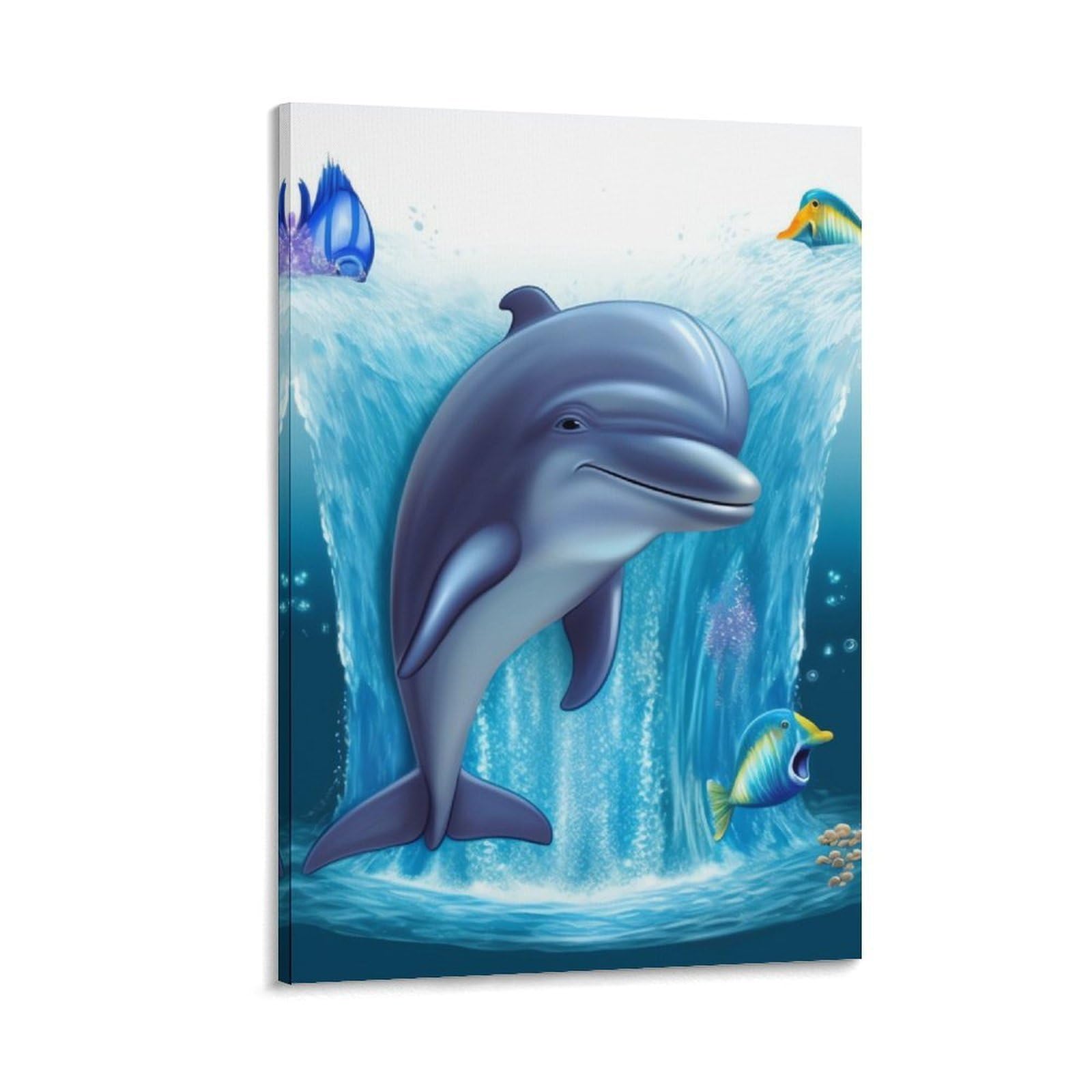 Canvas Wall Art for Living Room 16"x24" Modern Artwork Painting Pictures Hanging Canvas Prints Dolphin Aesthetic Wall Art for Bedroom Bathroom Office Wall Art Print Decor Dolphin Canvas Wall Art for