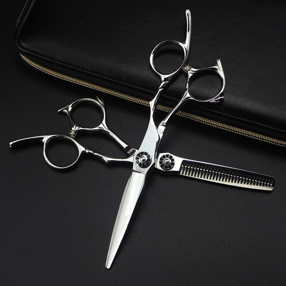 Tijeras para Cortar el Cabello, Tijeras Profesionales japonesas 440C de 6 Pulgadas, Tijeras, Tijeras Negras para Cortar el Cabello, Tijeras de peluquería,(Conjunto con Bolsa)