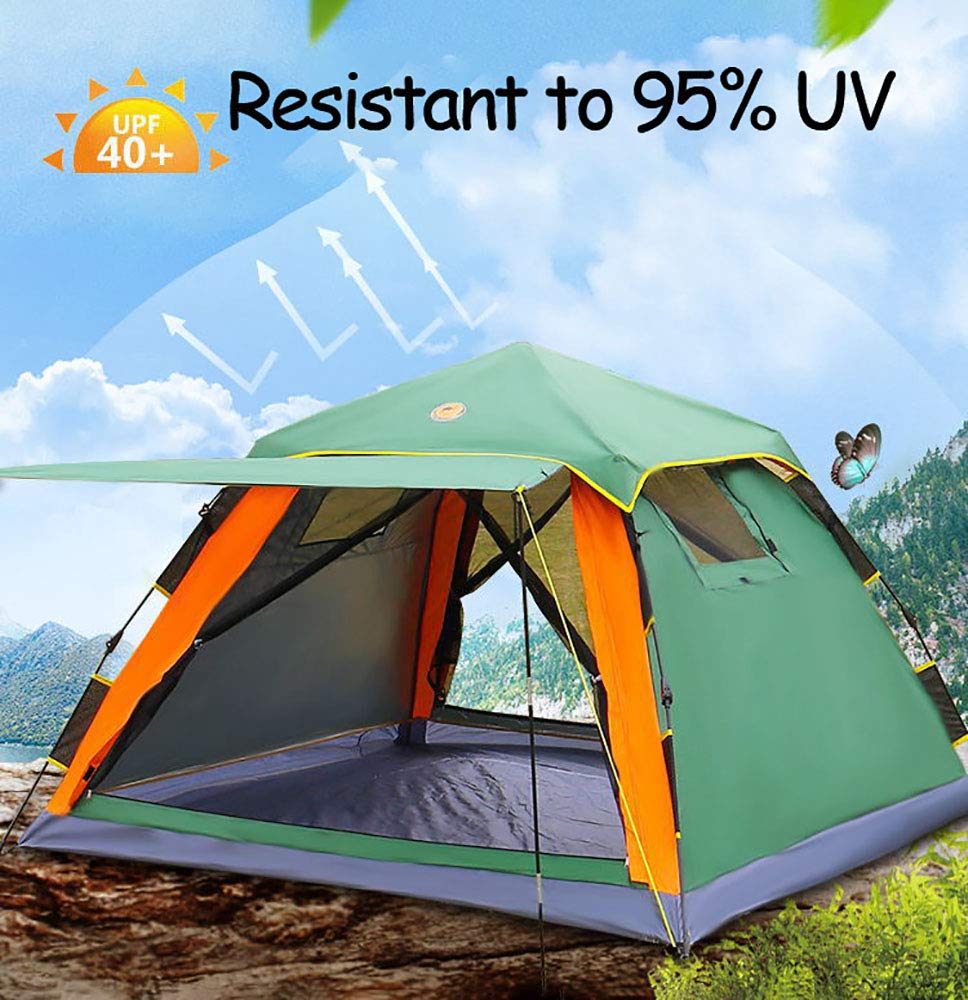 3-4 Personen Familien-Gruppenzelt mit Sonnendach, 145 cm Spitzenhöhe, Camping, Festival, wasserdichtes Automatikzelt, 5000 mm Wassersäule, Grün