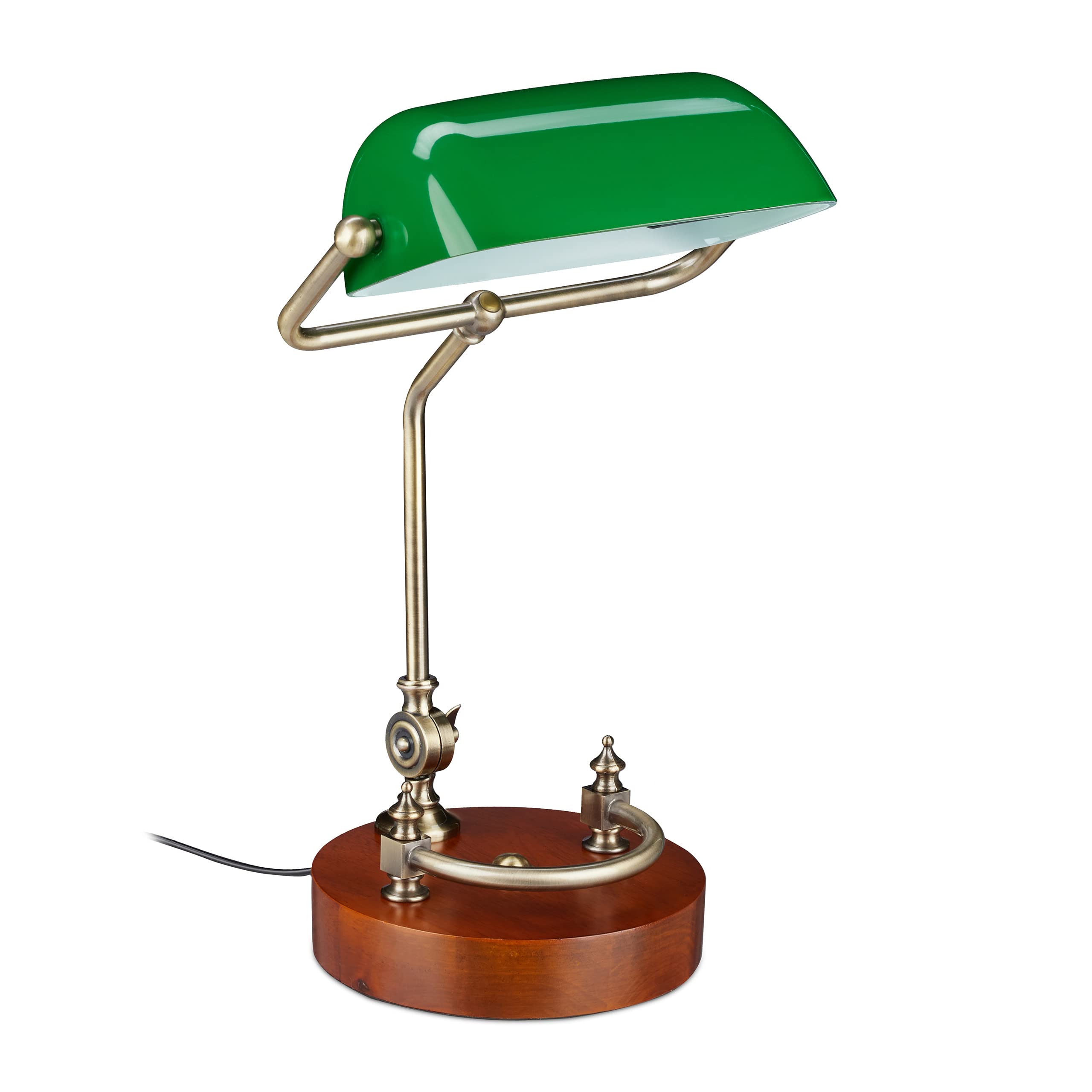 Relaxdays Lampe de banquier bureau table abat-jour vert en verre ampoule à douille E-27 notaire bibliothèque, vert