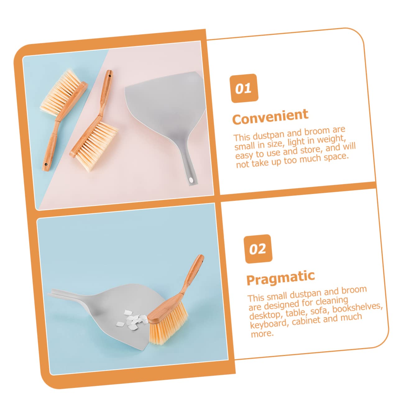 COLLBATH 1 Set Desktop Cleaning Kit Cleaning Broom and Dustpan Mini Brochas para Limpiar Hand Broom and Dusting Brush Car Small Dustpan Brush Whisk Broom Flat Skillet Kits Brush Grey