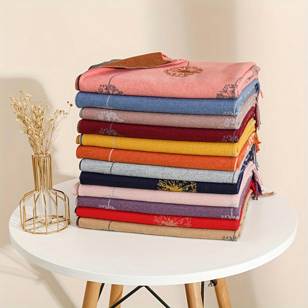 SYJYM Elegante Bufanda de Jacquard de Doble Cara para Mujer, Gruesa, cálida, Resistente al Viento, con borlas, diseño de Bloques de Colores versátiles, Estilo Elegante