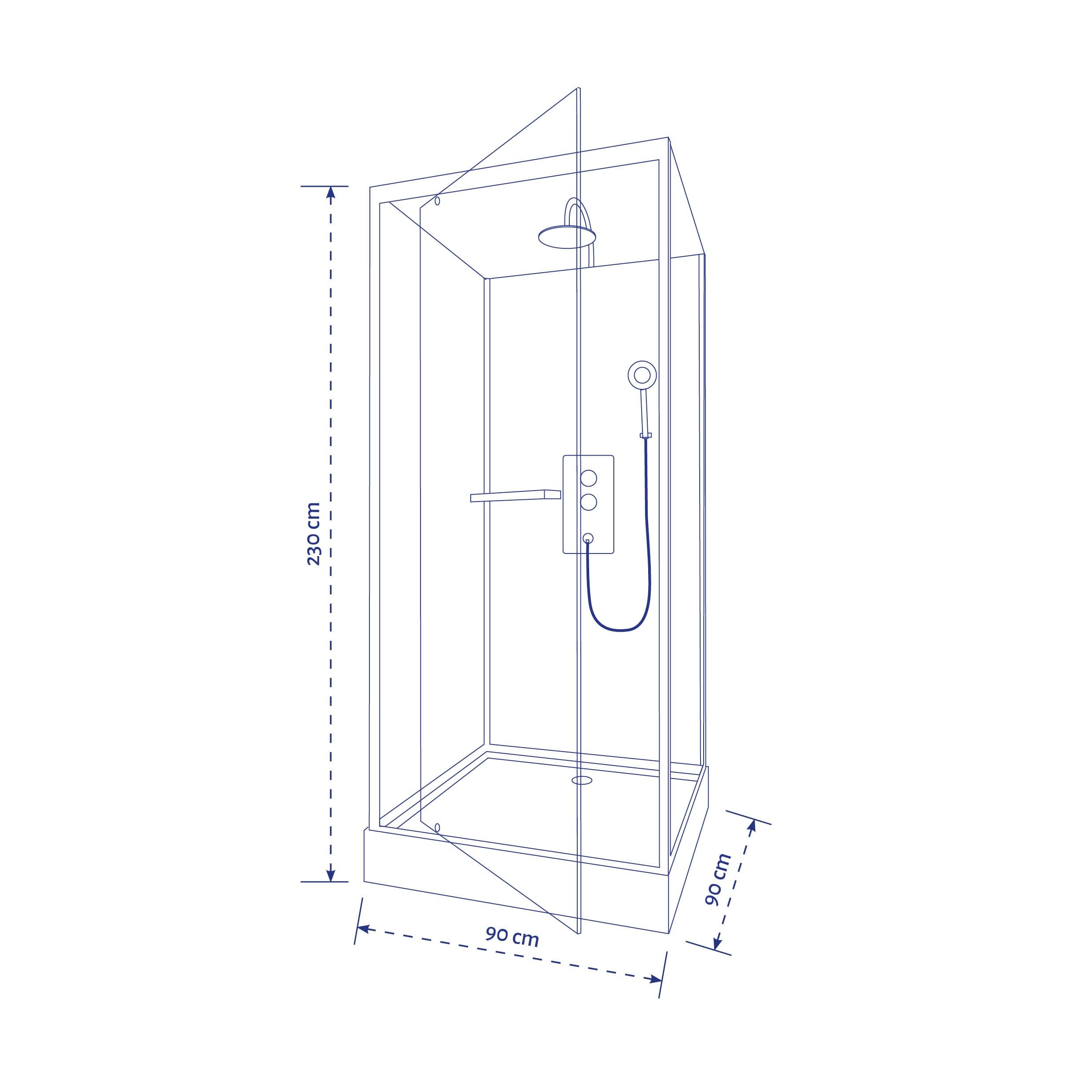 MARWELL Ducha completa City – ducha prefabricada 90 x 90 x 230 cm – Cabina de ducha con plato de ducha y grifo – ducha con entrada frontal – ducha de cristal con perfiles de aluminio – ducha de efecto
