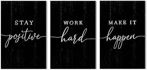 Arte de pared de oficina con citas inspiradoras póster motivacional inspirador, decoración de oficina positiva, 3 piezas de imágenes negras