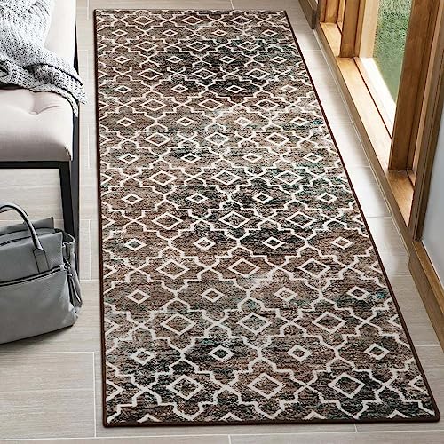 Wonnitar Moroccan Washable Runner Rug - 2X6 Abstract Hallway Runner Rug Non-Slip Entryway Rug Runner Modern Distressed Floor Carpet Runner For Bedroom Bedside Kitchen,Black Multi/Ivory #TOP15