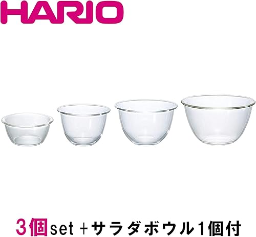Miniatura 4 de Hario 20741801 Heat Resistant Glass Bowl Set of 3 (Includes 1 Salad Bowl), Transparent
