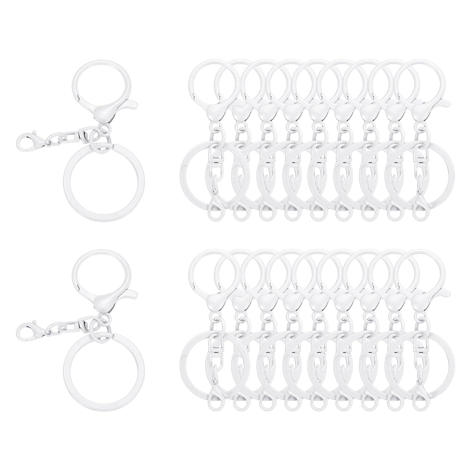 sourcing map 20 Pcs Large Lobster Claw Clasps with Key Rings, Colorful Keychain Clip Hooks Bulk for Bag Purse Charm Key Chain Supplies DIY Crafts, White
