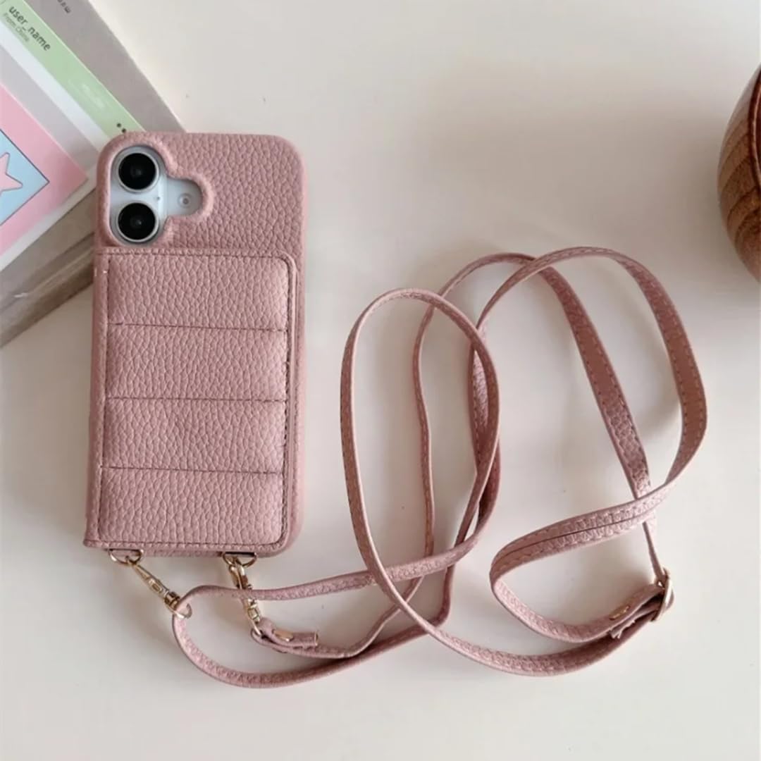 Étui en cuir rose avec cordon iPhone 17 Pro anti-perte et choc - 8