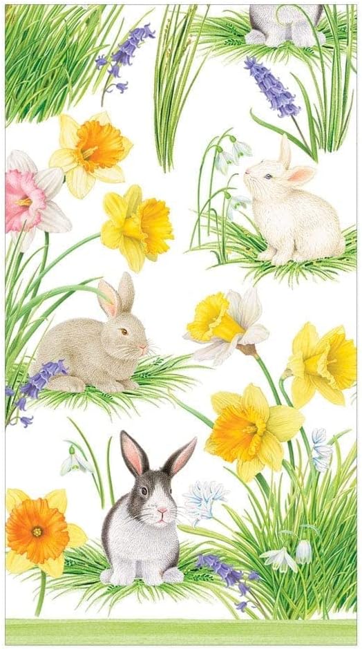 Caspari Bunnies and Daffodils Paper Cocktail Napkins, 20 Per Package