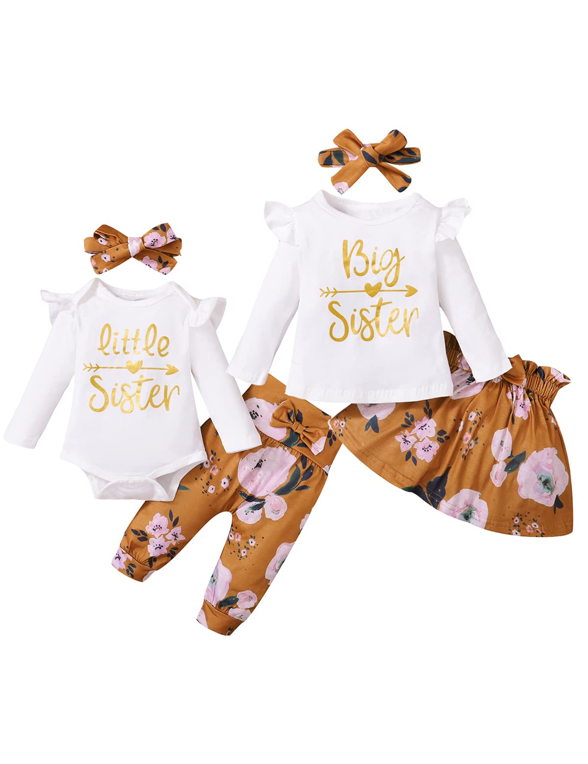 BIRTHDAY SHARK Baby Sister Matching Outfits Matching Outfits for Girls Long Sleeve Outfit (Yellow-Little Sister,0-3 Months)
