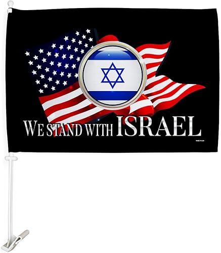 We Stand with Israel - Decoración de Estados Unidos Bandera de Israel para Carros para Ventana de Automóviles, Clip de Soporte de Montaje