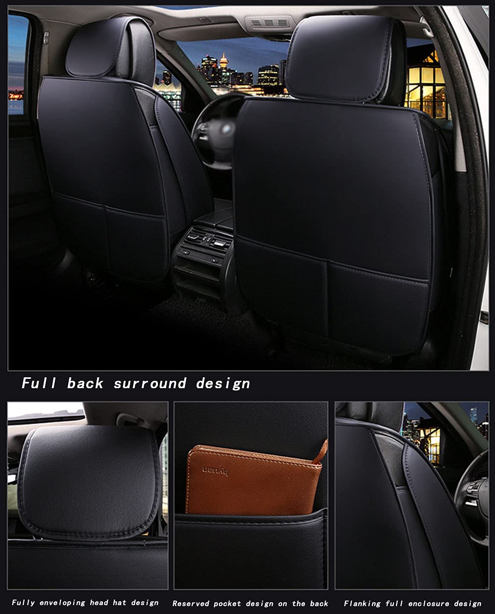 Cubiertas de Asiento de Auto de Cuero de la PU de Lujo Auto Asiento Fundas Fundas de Asiento de Coche de Cuero Protector para Asientos Delanteros y Traseros,Beige,Standard