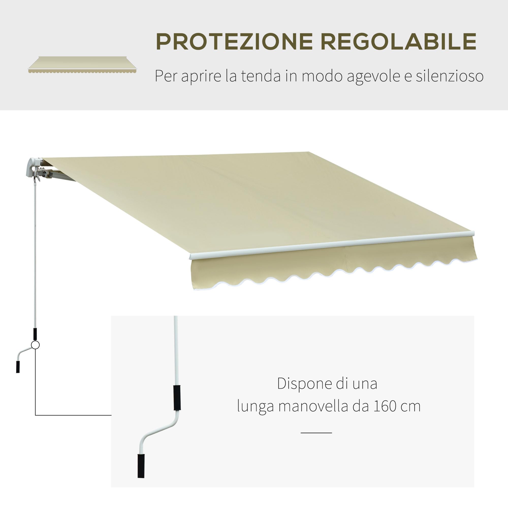 Outsunny Tenda da Sole per Esterno 3x2.5m Regolazione con Manovella, in Alluminio e Poliestere, Beige