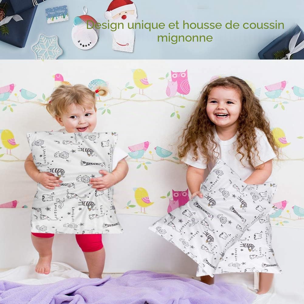 Oreiller pour Tout-petit avec Taie - 33 x 45 cm Hypoallergénique pour Enfants, Doux en 100% Coton Biologique - Lavable Machine, Petit Format pour Lit de Bébé
