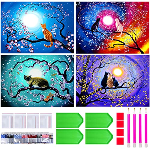 JOINAP 4 Pack Diamond Painting Kits for Adults 5D Diamond Art Kit for Beginners, DIY Paint with Round Full Drill Diamonds Paintings Gem Art for Home Wall Decoration Gift, 12x16 inch (Blue)