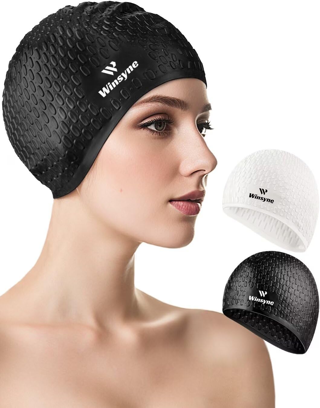 2 Pack Unisex Silicone Swim Cap for Women Men, Large Size Swimming Caps