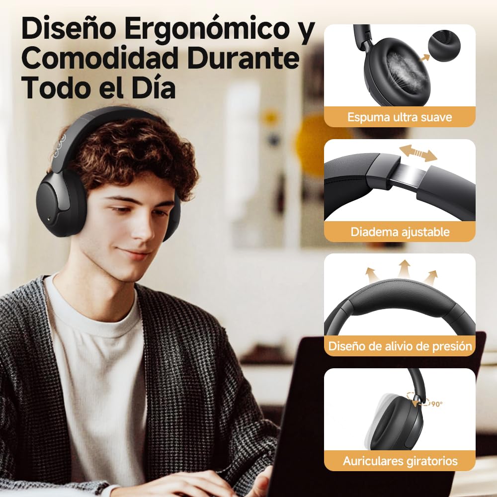 QCY H3 Pro Auriculares Cancelación Ruido Activa Adaptativa, hasta 50 dB Reducción Ruido con múltiples Modos, Audio Hi-Res, LDAC, Cascos Inalámbricos Bluetooth 5.4, Llamada nítida, 55H de autonomía
