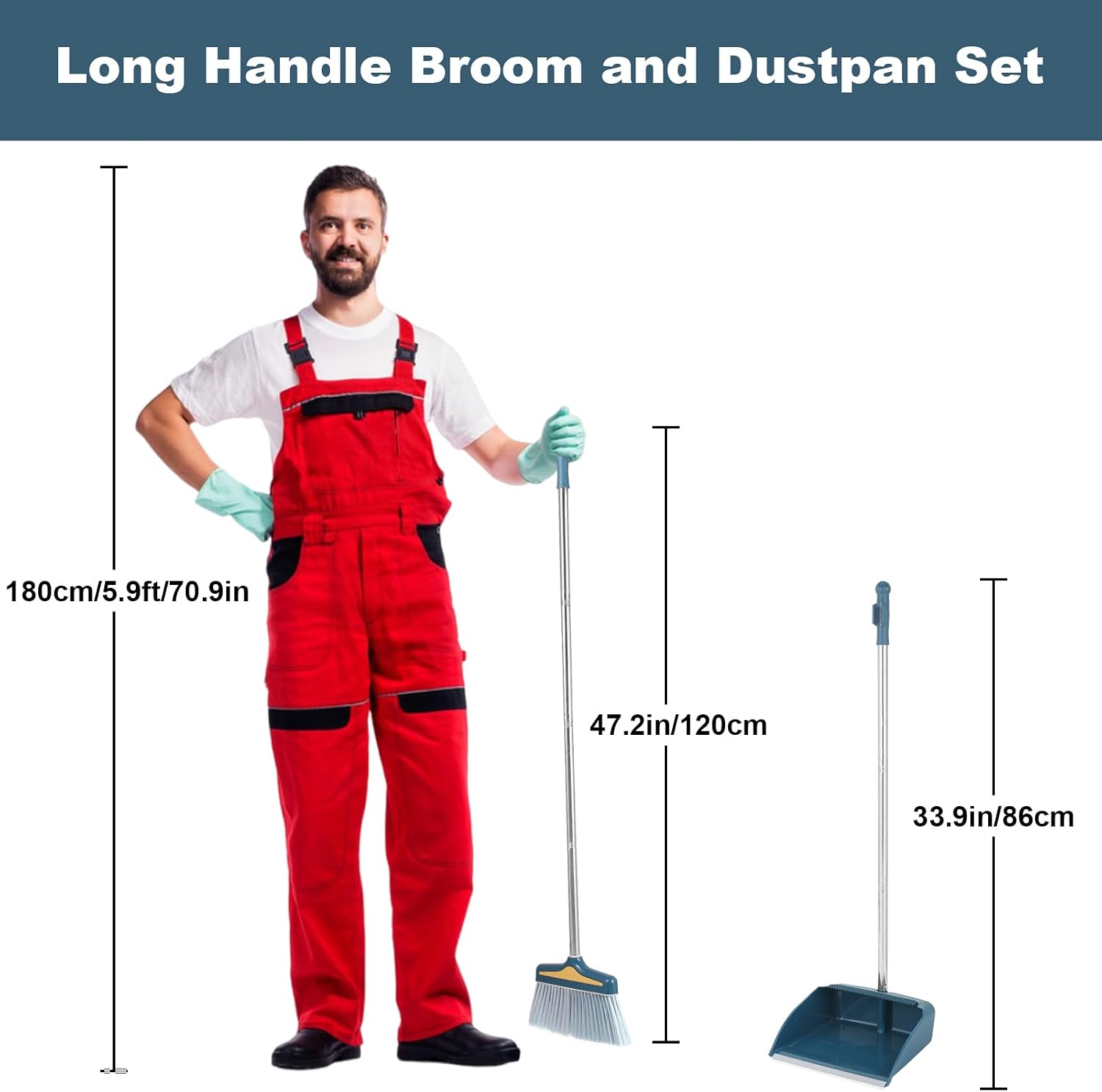 Broom with Dustpan Combo Set,Long Handle Broom and Sturdy Wide Dust Pan for Home Office Kitchen Lobby for Sweeping Indoor and Outdoor