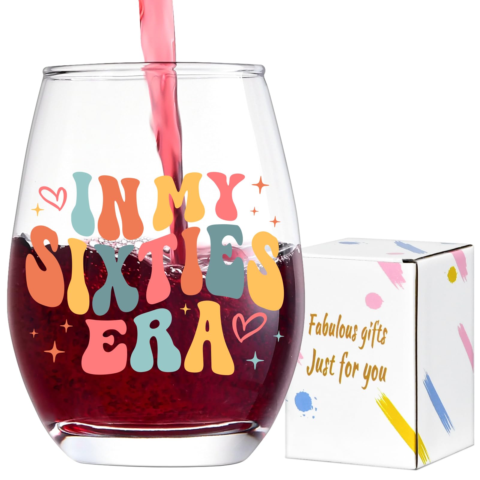 Lamyba 60th Birthday Gifts for Women, 60th Birthday Decorations for Woman - In My Sixties Era Wine Glass, Funny Turning 60 Year Old Birthday Gift Ideas for Women Friends Mom Wife, 15oz