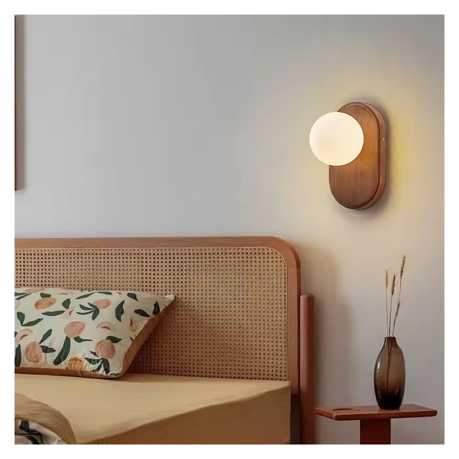 SXSCARKX Retro Solid Wood Wall Lights Glass Sconces ON/Off Switch Bedroom Bedside Lamps Hallway Entance Aisle Lamp G9,for