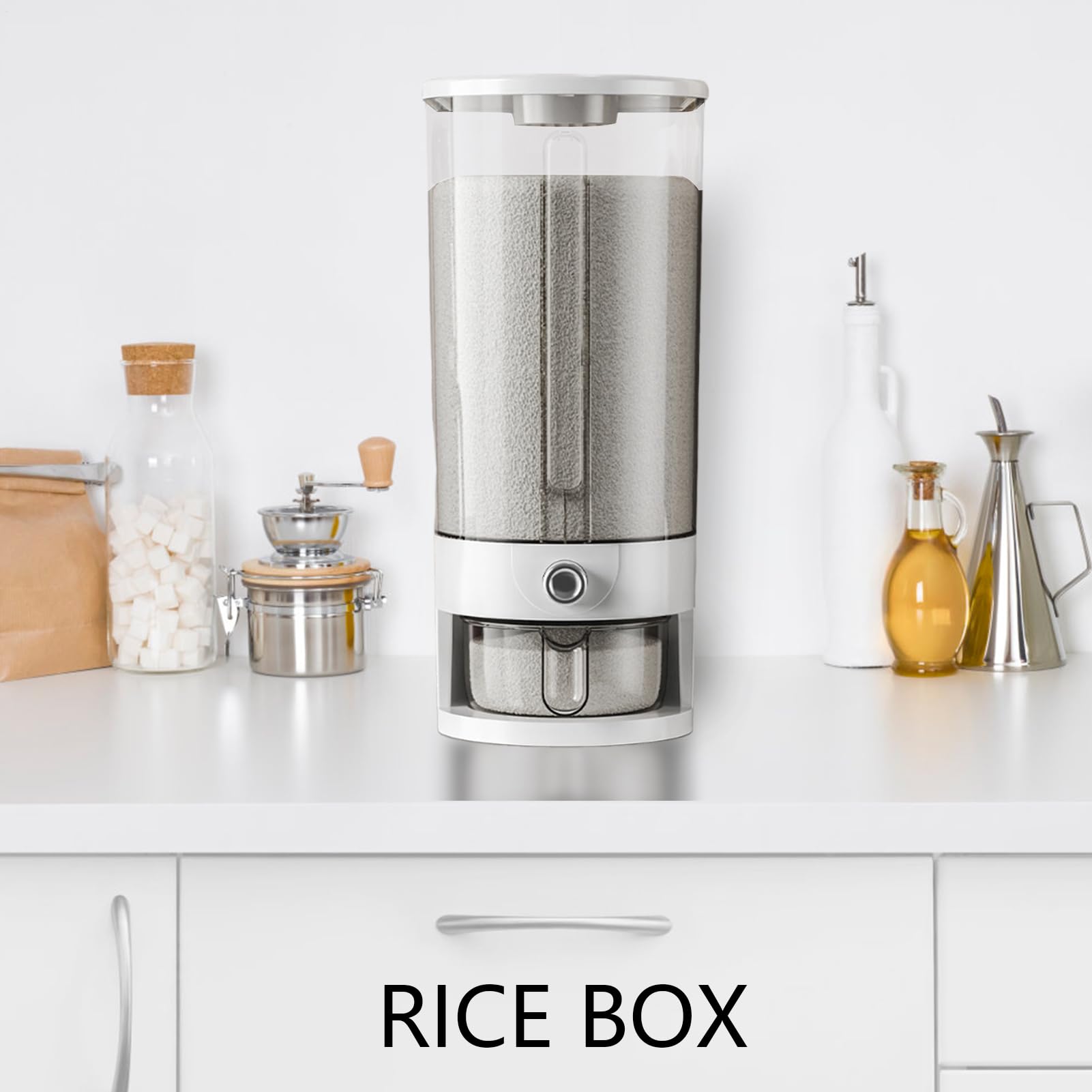Distributeur de riz, conteneur de stockage de riz de 10 kg avec distributeur à presse, boîte de rangement hermétique pour aliments secs, boîte transparente, pour riz, farine, grains de café