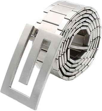 Mens Belts Stainless Steel, No Leather Metal Business Dress Belt with Letter Pattern Buckle
