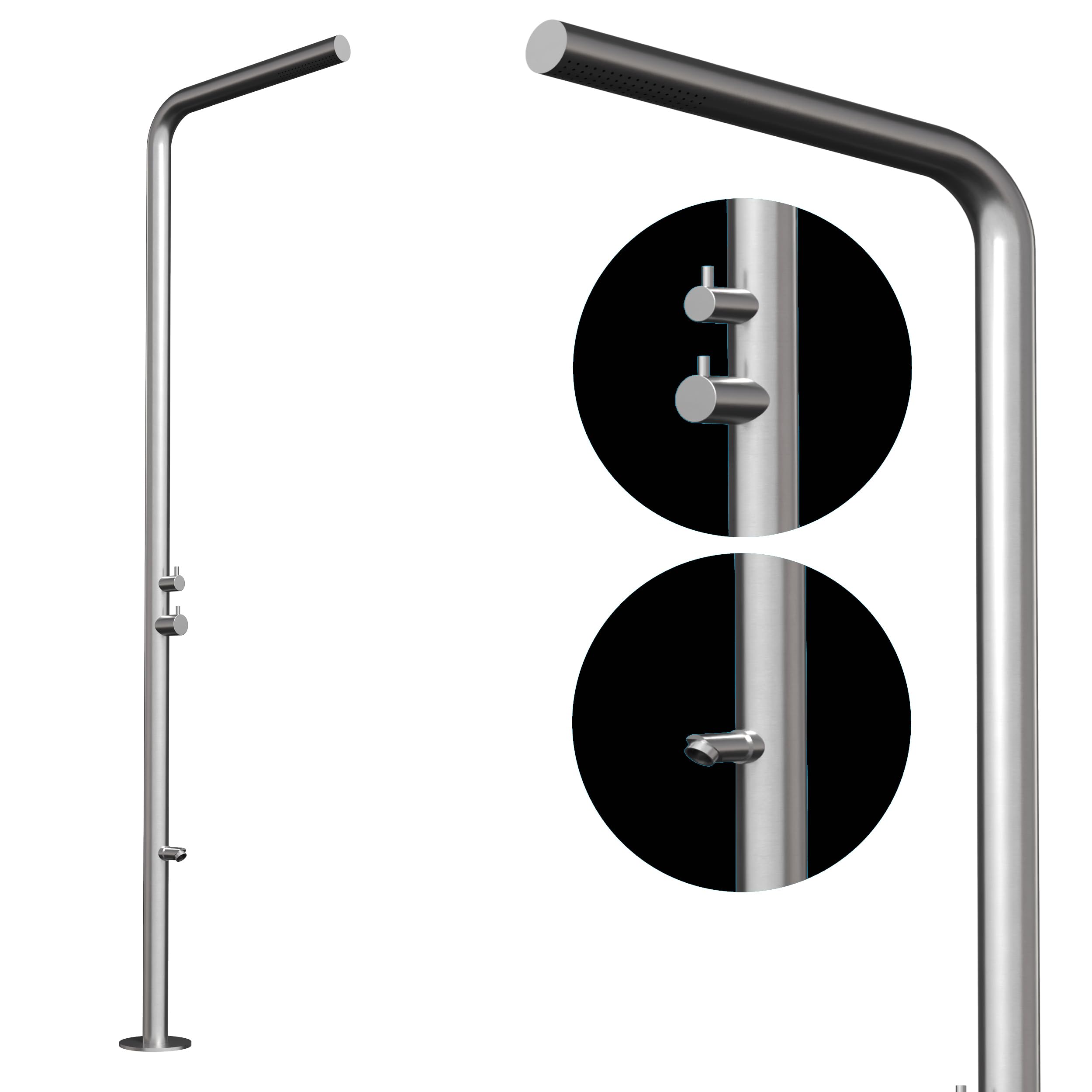Four & More Designerski prysznic ogrodowy/prysznic na zewnątrz/prysznic basenowy/deszczownica/kolumna prysznicowa/prysznic ze szczotkowanej stali nierdzewnej 316, model "Waikikiki"