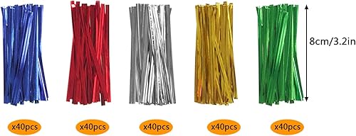 Miniatura 2 de XIPEGPA 200 bolsas transparentes de conos de celofán, bolsas triangulares de plástico con 200 lazos giratorios, 5 colores mezclados para regalo,