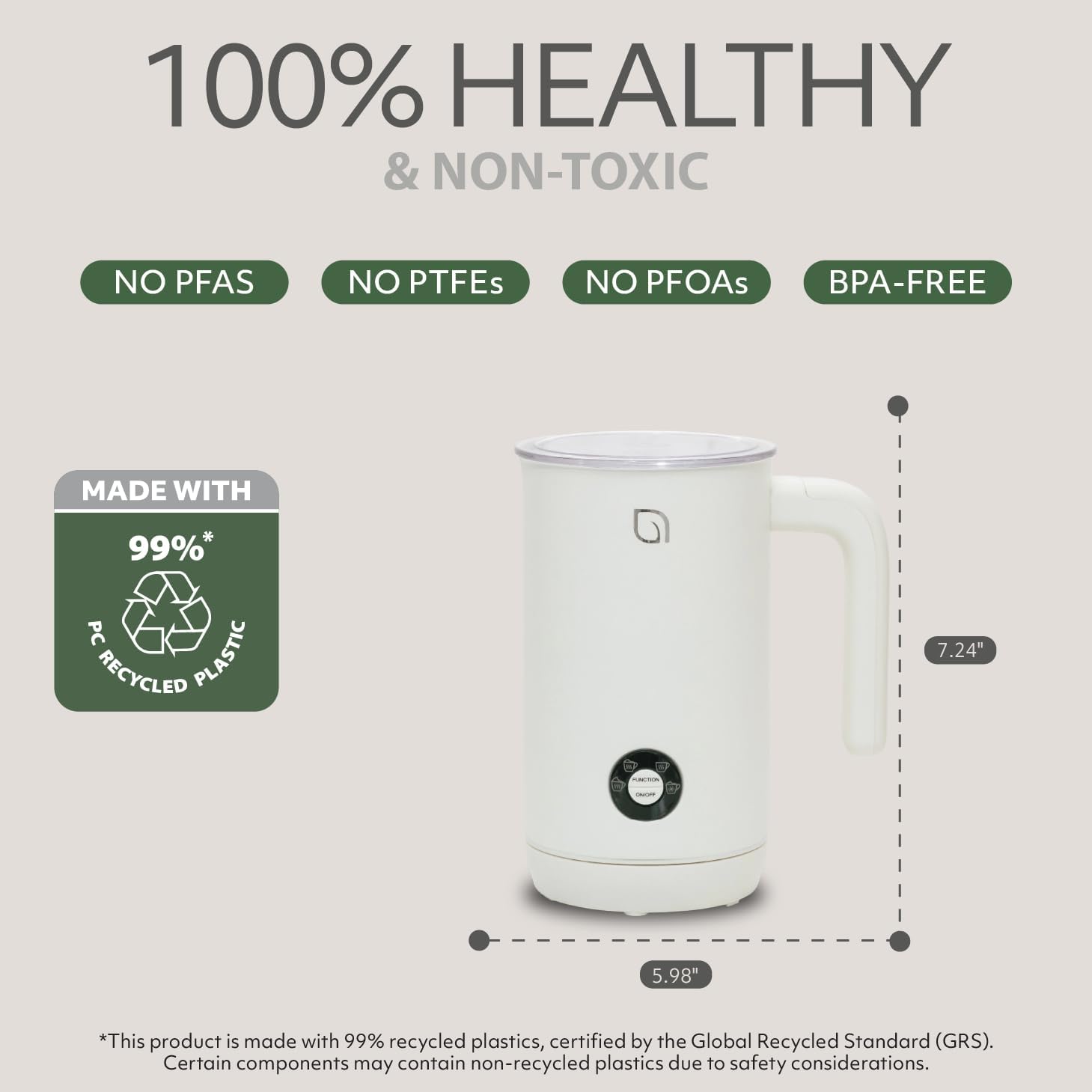 WILLOW Eco Series Milk Frother, 4 in 1 Milk Steamer, One Button Operation Hot and Cold Foam Maker 8.12oz/240ml Milk Warmer for Coffee & Latte, Made from 99% Recycled Plastics, Non-Toxic - WHITE