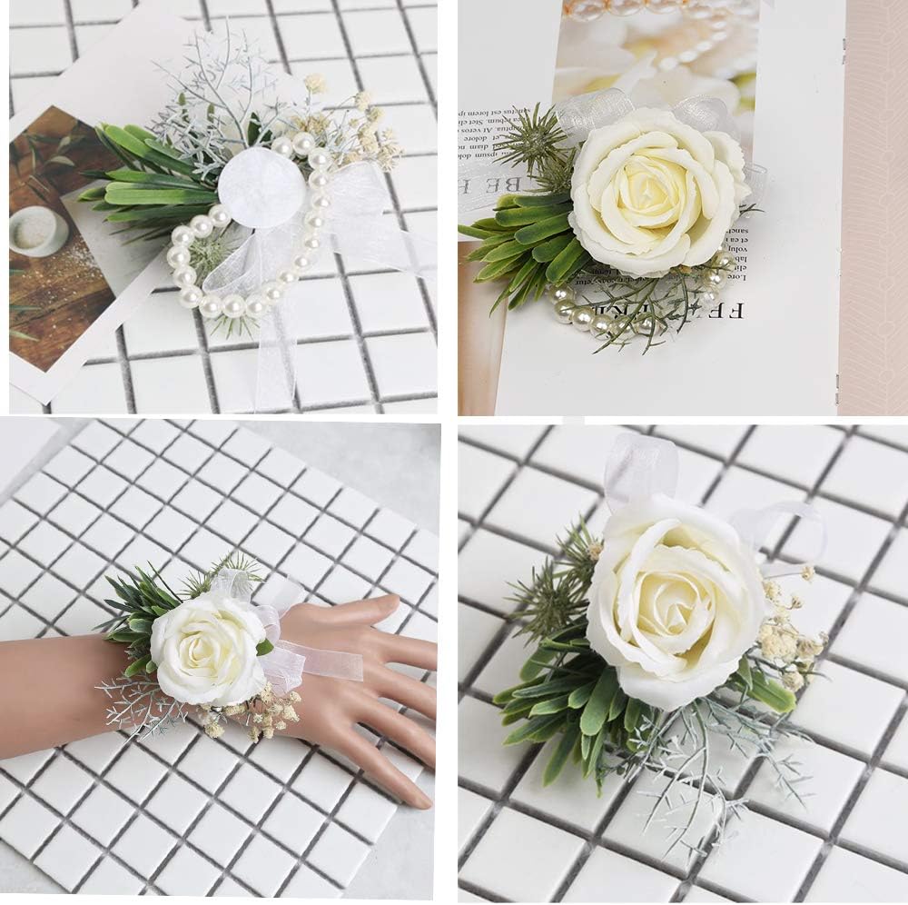 DearHouse 2Pcs Rose Wristband, Girl Bridesmaid Wedding Wrist Corsage Party Prom Hand Flower Decor (2pc Rose Rose Wrist) - Image 5