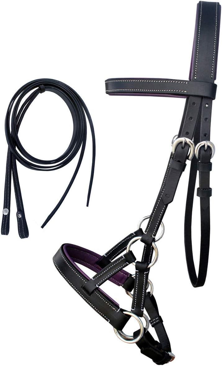 CHALLENGER Horse Western Leather Training Tack Bitless Sidepull Bridle w/Reins 7711PR-F