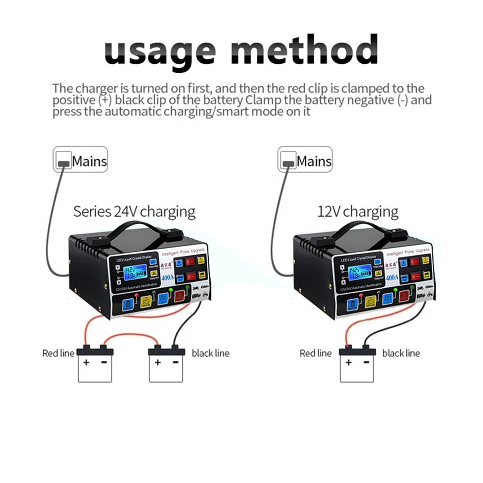 Inteligentna Ładowarka Samochodowa 12 V/24 V 220 W Wyświetlacz LCD O Dużej Mocy Naprawa Impulsów Pełni Automatyczna Wysoka Częstotliwość Wydajne Szybkie ładowanie