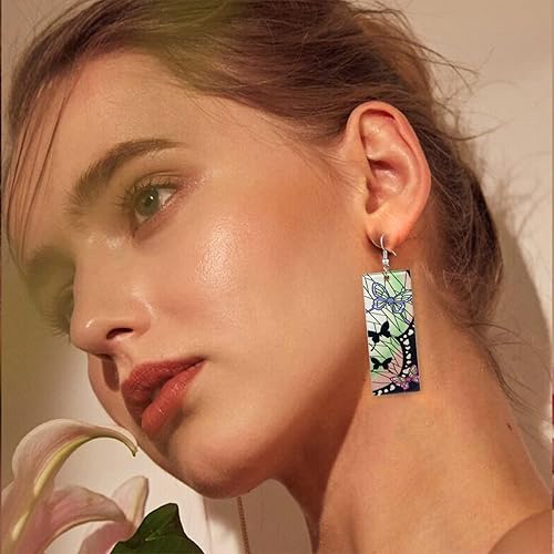 Miniatura 2 de QUPENGXU Aretes Kamado Tanjiro Hanafuda, aretes acrílicos de Demon Slayer Tanjirou, Kimetsu No Yaiba, cosplay, anime, regalo de anime