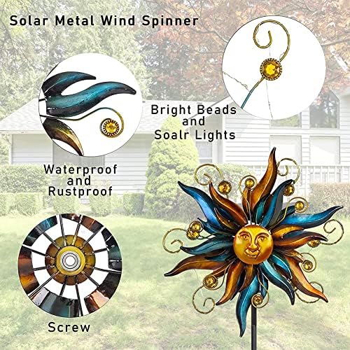 VEWOGARDEN Garden Solar Wind Spinner, Sun Outdoor Metal Wind Sculpture Yard Art Decor for Patio, Lawn & Garden — view 4