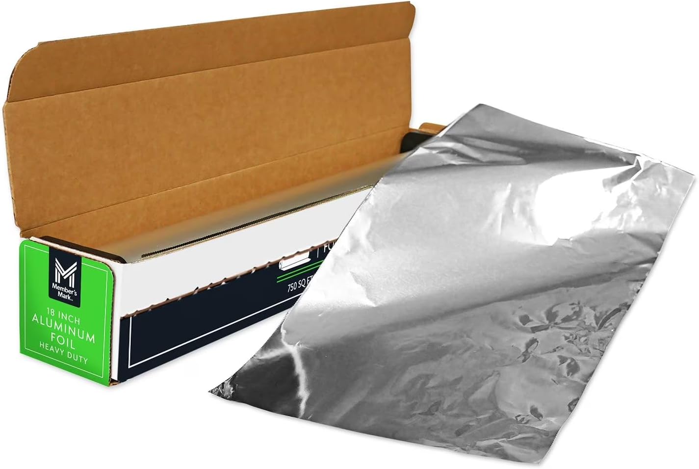 Member Marks Heavy Duty Foodservice Aluminum Foil, 18" x 500 ft - Extra Strong Catering Tin Foil Roll with Integrated Metal Cutter - Grade Wrapping Foil for Grilling, Baking & Roasting