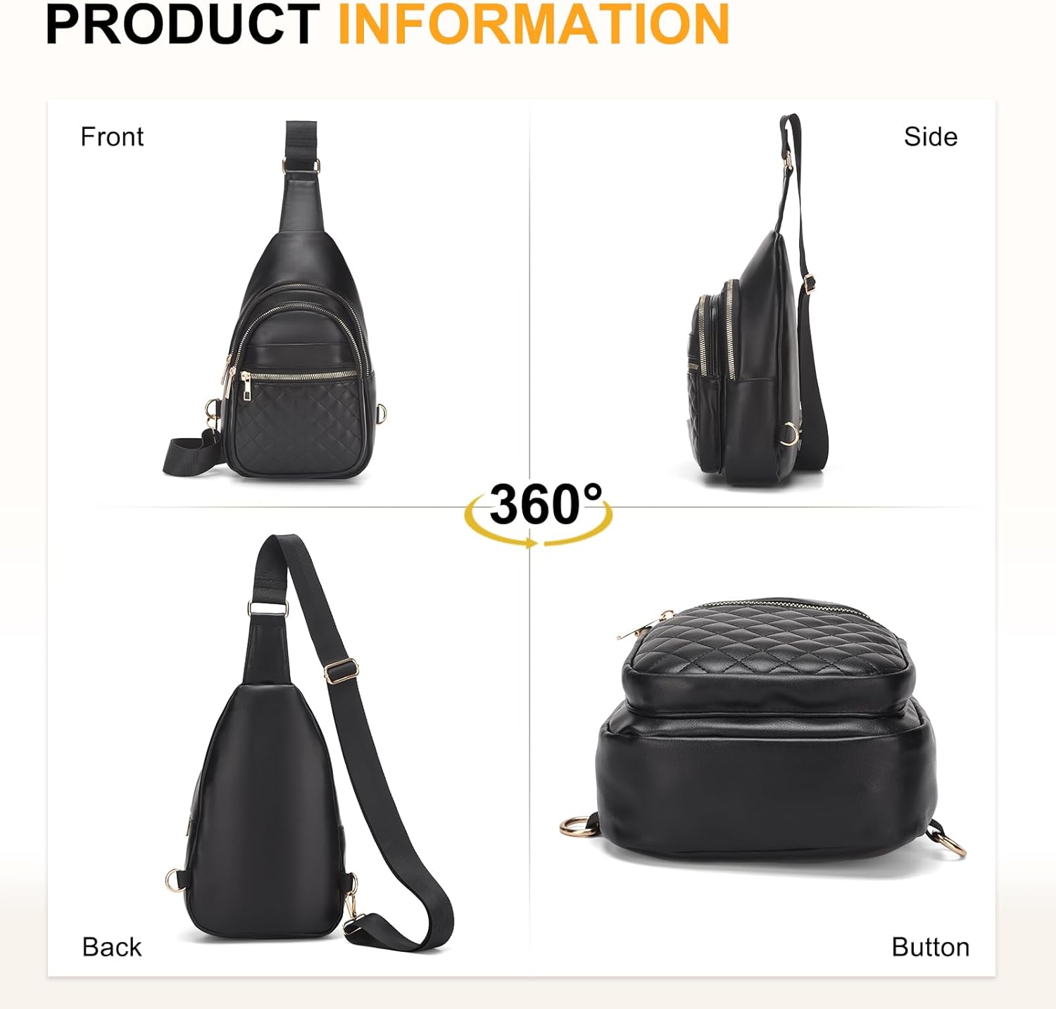 Mini Sling Bag, PU Leather Convertible Cross Body Bags, Lightweight One Strap Casual Pack for Women Men Hiking Cycling Sports(Black) - Image 8