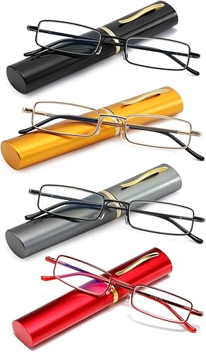OWTXIS Lentes de lectura con bloqueo de luz azul, lectores de bolsillo delgados con estuche de clip para bolígrafo, mini lectores ligeros