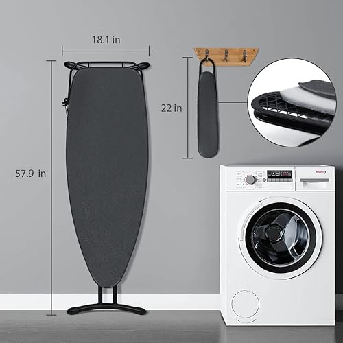 Miniatura 6 de Duwee Tabla de planchar extra ancha con parte superior de acero con tabla de mangas y soporte de hierro ajustable, tablas de planchar plegables de