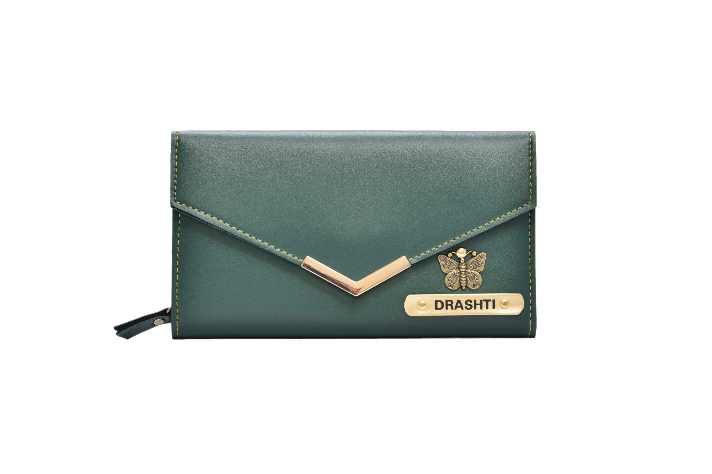your gift studio Personalised Stylish Lady Wallet | Embossed with Name & Charm | Read Bullet Points Before Ordering (Green)-picture-23