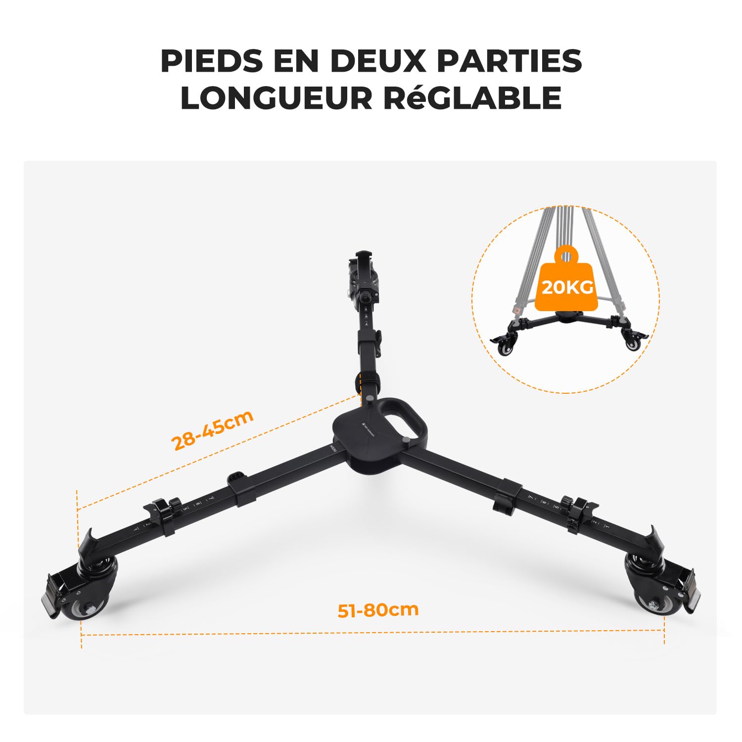 K&F Concept Dolly Trépied à roulettes Charge 20kg